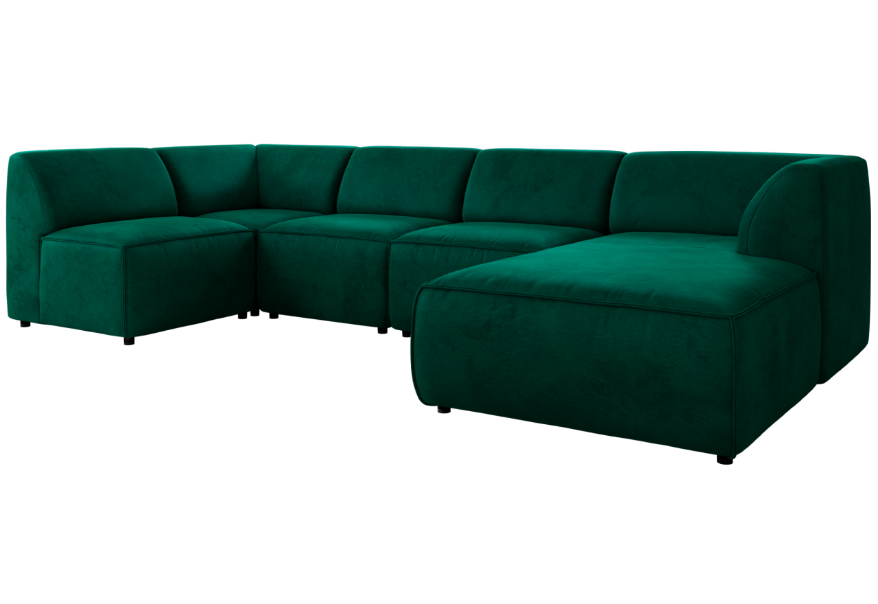 Narożnik MODARO U 6M - strona prawa - ciemnozielony, welwet