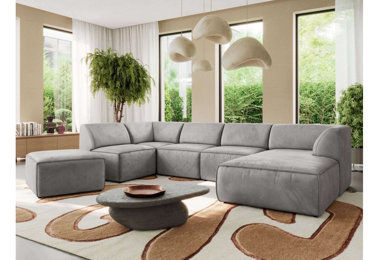 Narożnik MODARO U 6M - strona prawa - jasnoszary, welwet