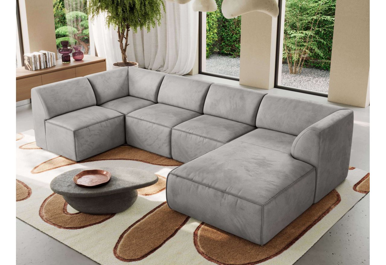 Narożnik MODARO U 6M - strona prawa - jasnoszary, welwet