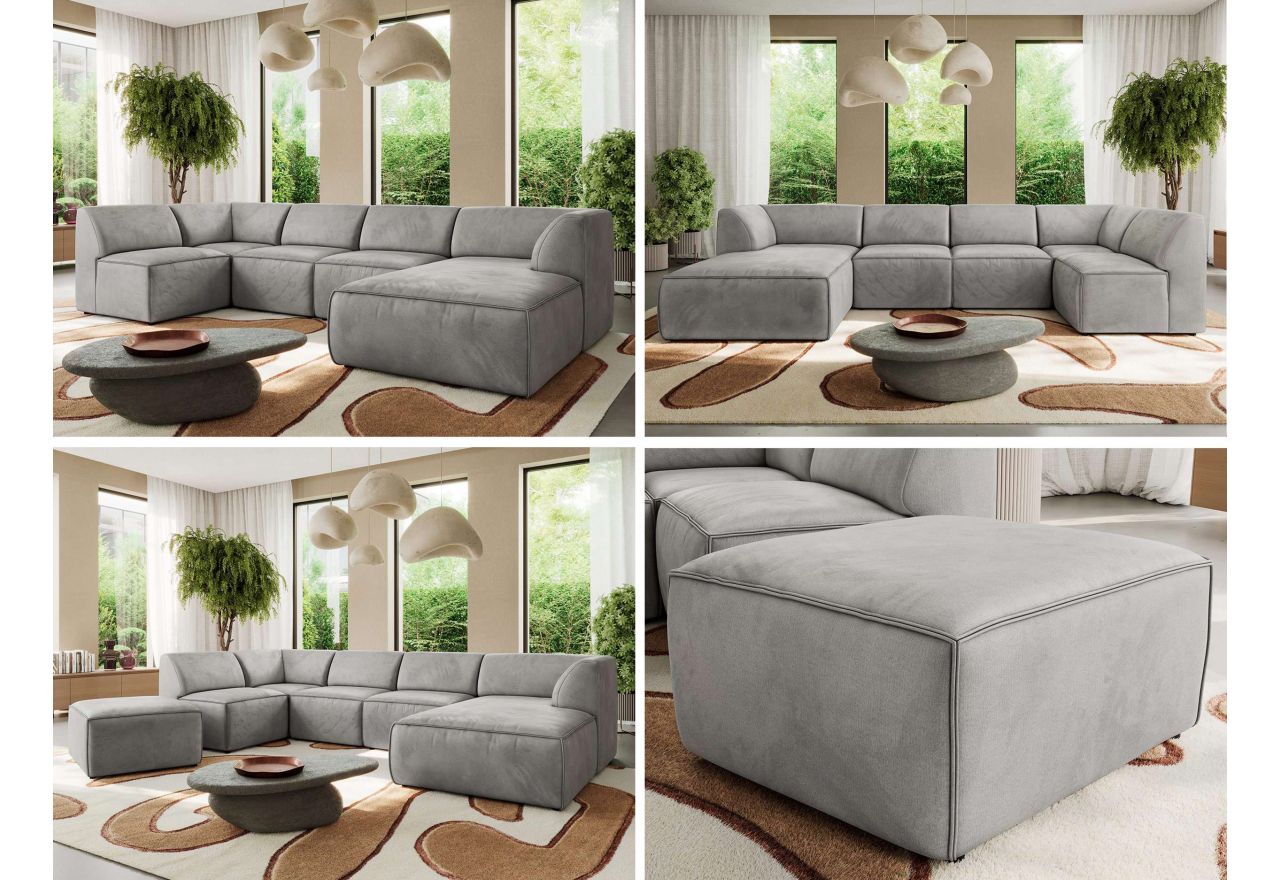 Narożnik MODARO U 6M - strona prawa - jasnoszary, welwet