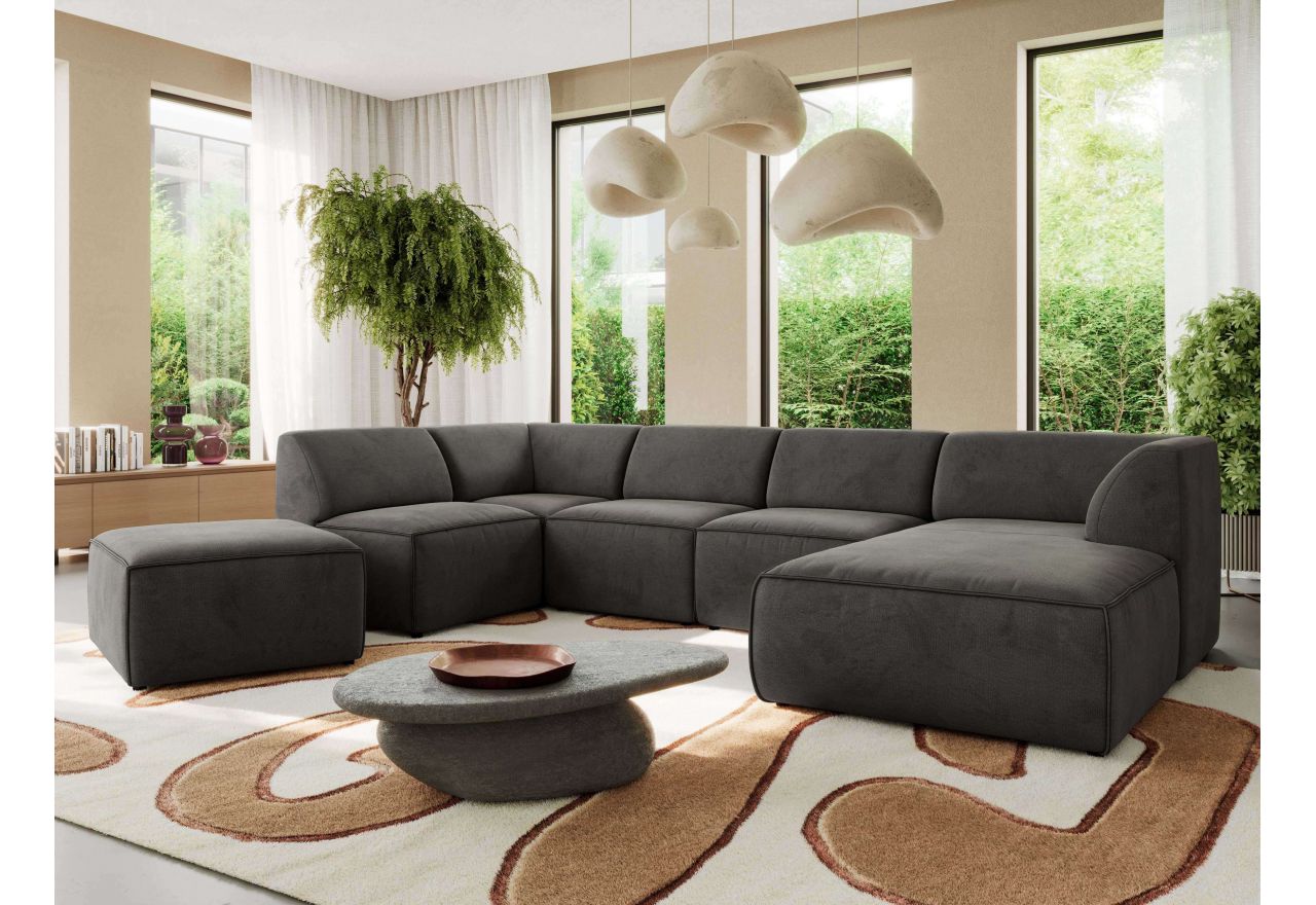 Narożnik MODARO U 6M - strona prawa - ciemnoszary, welwet