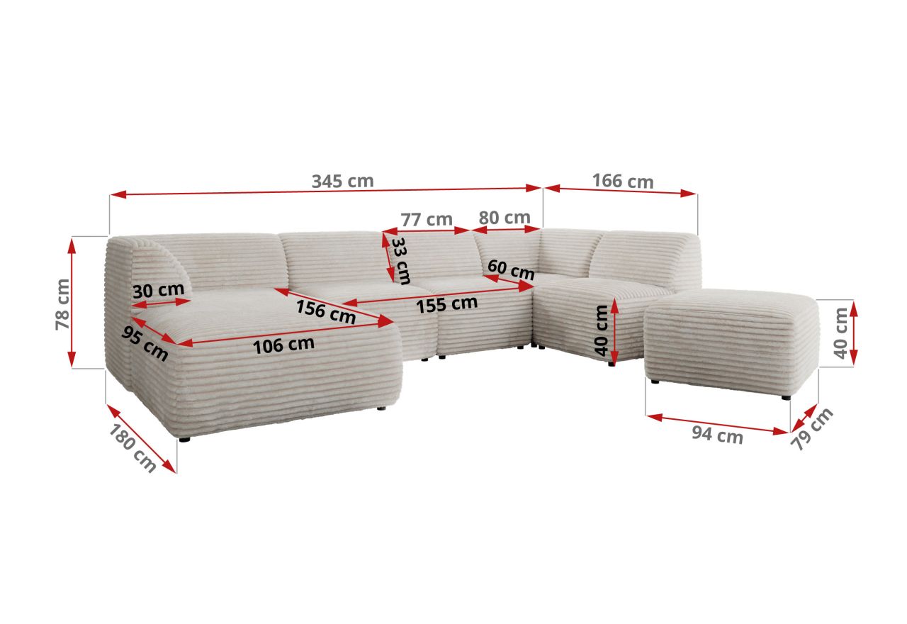 Narożnik MODARO U 6M - strona prawa - beżowy, sztruks