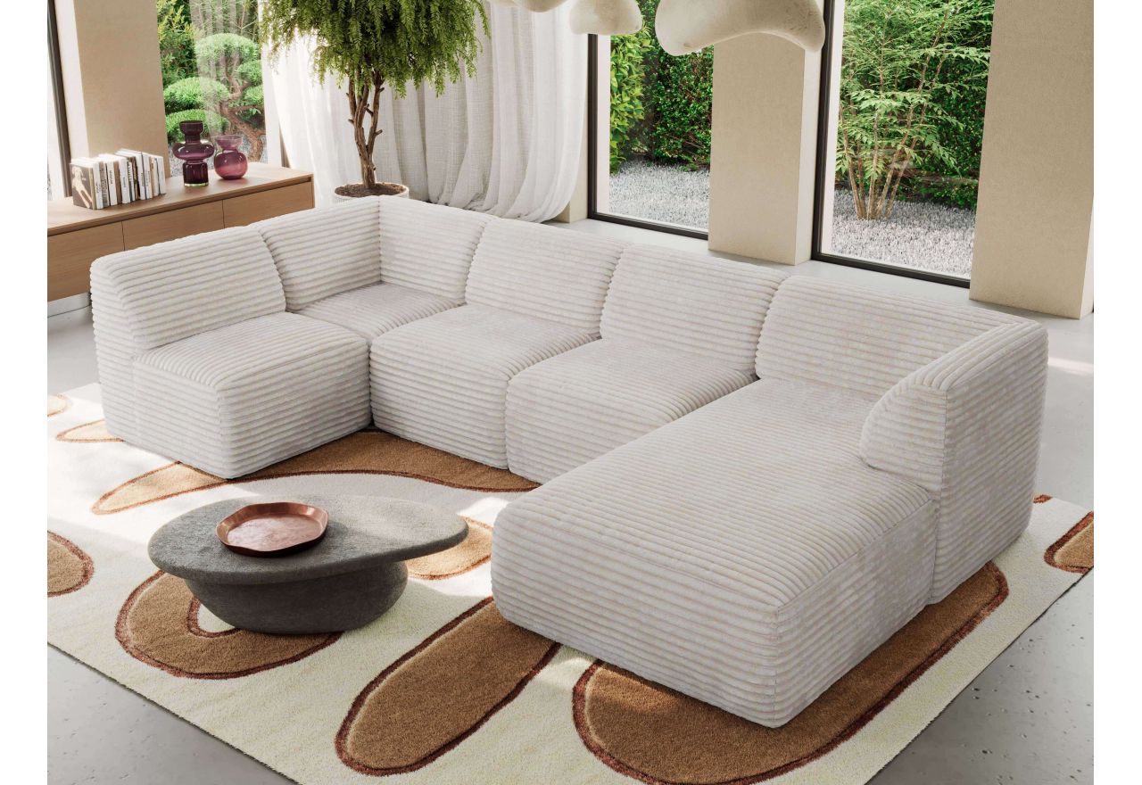 Narożnik MODARO U 6M - strona prawa - beżowy, sztruks