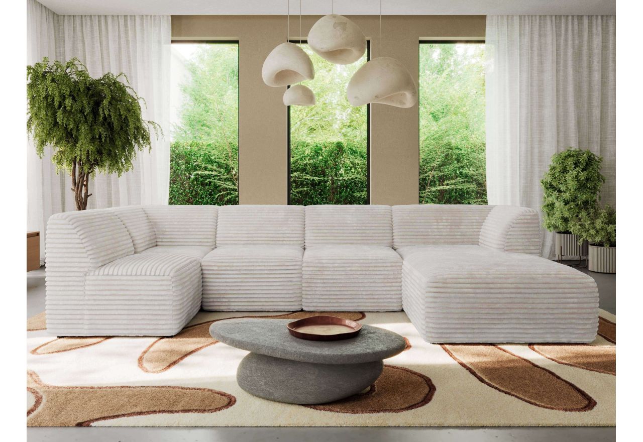 Narożnik MODARO U 6M - strona prawa - beżowy, sztruks