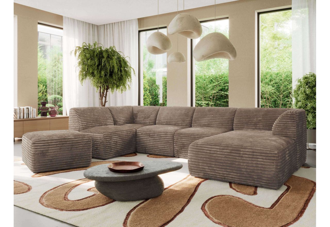 Narożnik MODARO U 6M - strona prawa - brązowy, sztruks