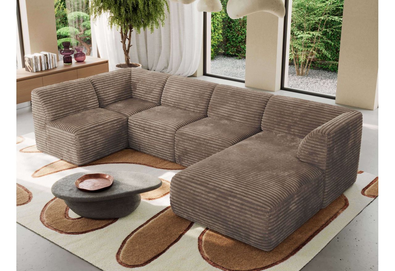 Narożnik MODARO U 6M - strona prawa - brązowy, sztruks