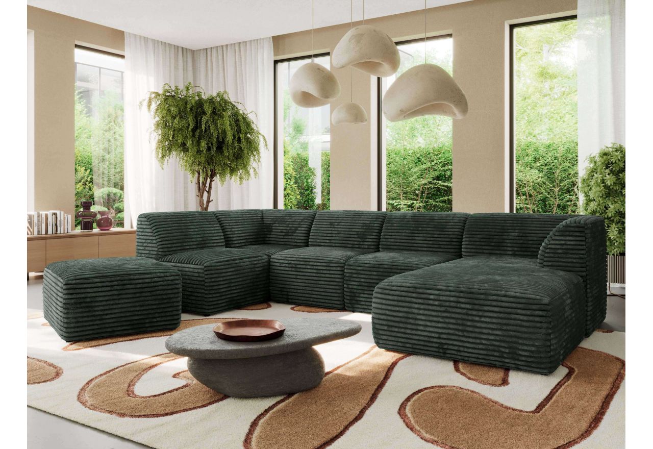 Narożnik MODARO U 6M - strona prawa - ciemnozielony, sztruks