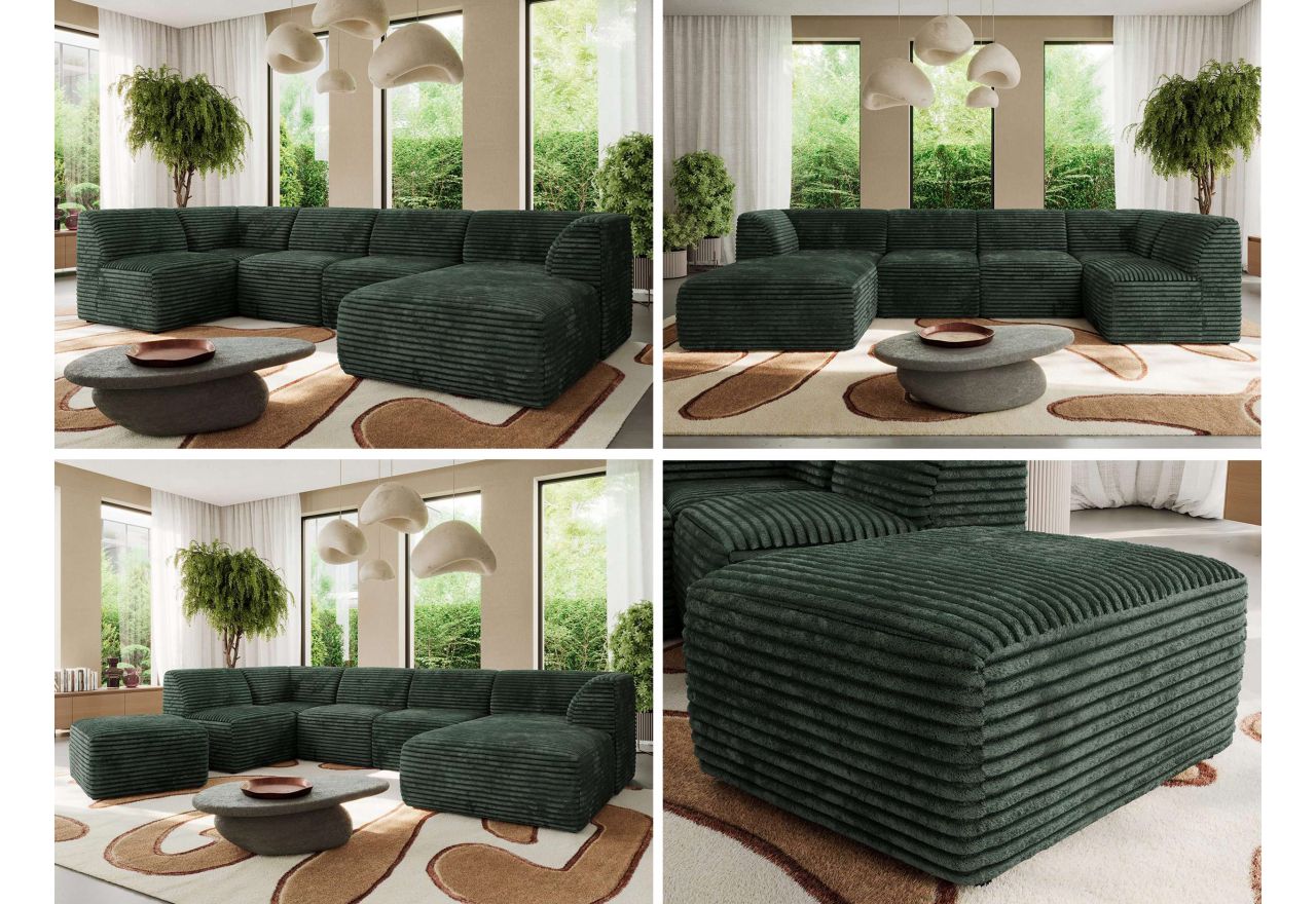 Narożnik MODARO U 6M - strona prawa - ciemnozielony, sztruks