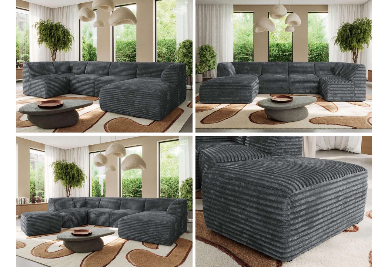 Narożnik MODARO U 6M - strona prawa - szary, sztruks