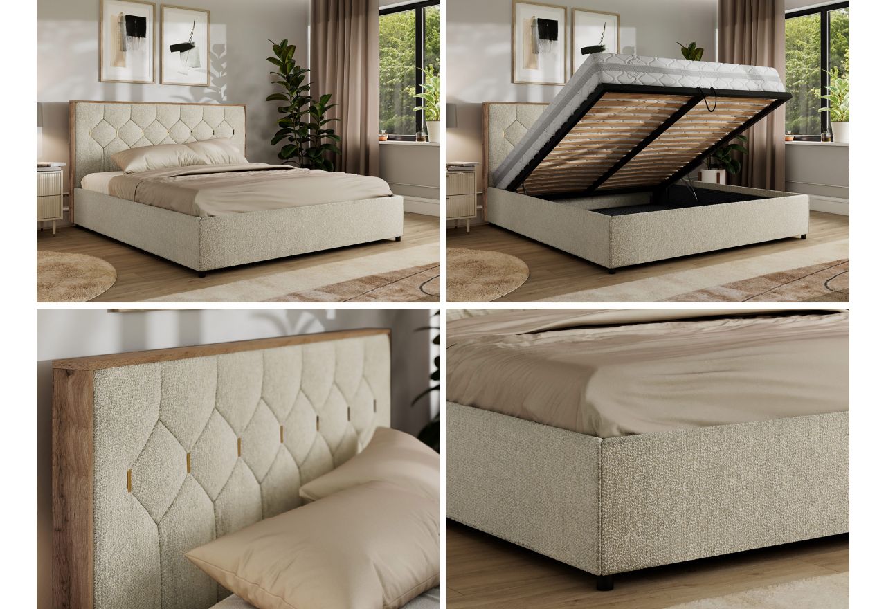 Łóżko tapicerowane LARINO CLASSIC 180x200 - materac piankowy - kremowy, struktura