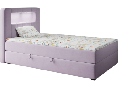 Praktyczne, gustowne, jednoosobowe łóżko z pojemnikiem i oświetleniem LED na wezgłowiu - JUNIOR GOLD 1 Magic Velvet 2249