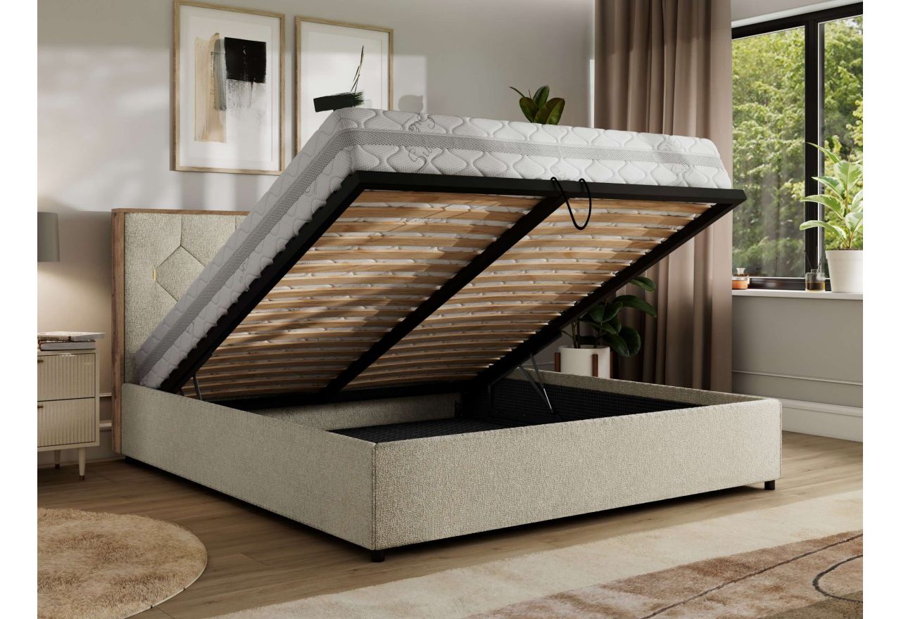 Łóżko tapicerowane LARINO CLASSIC 160x200 - materac pocket - kremowy, struktura