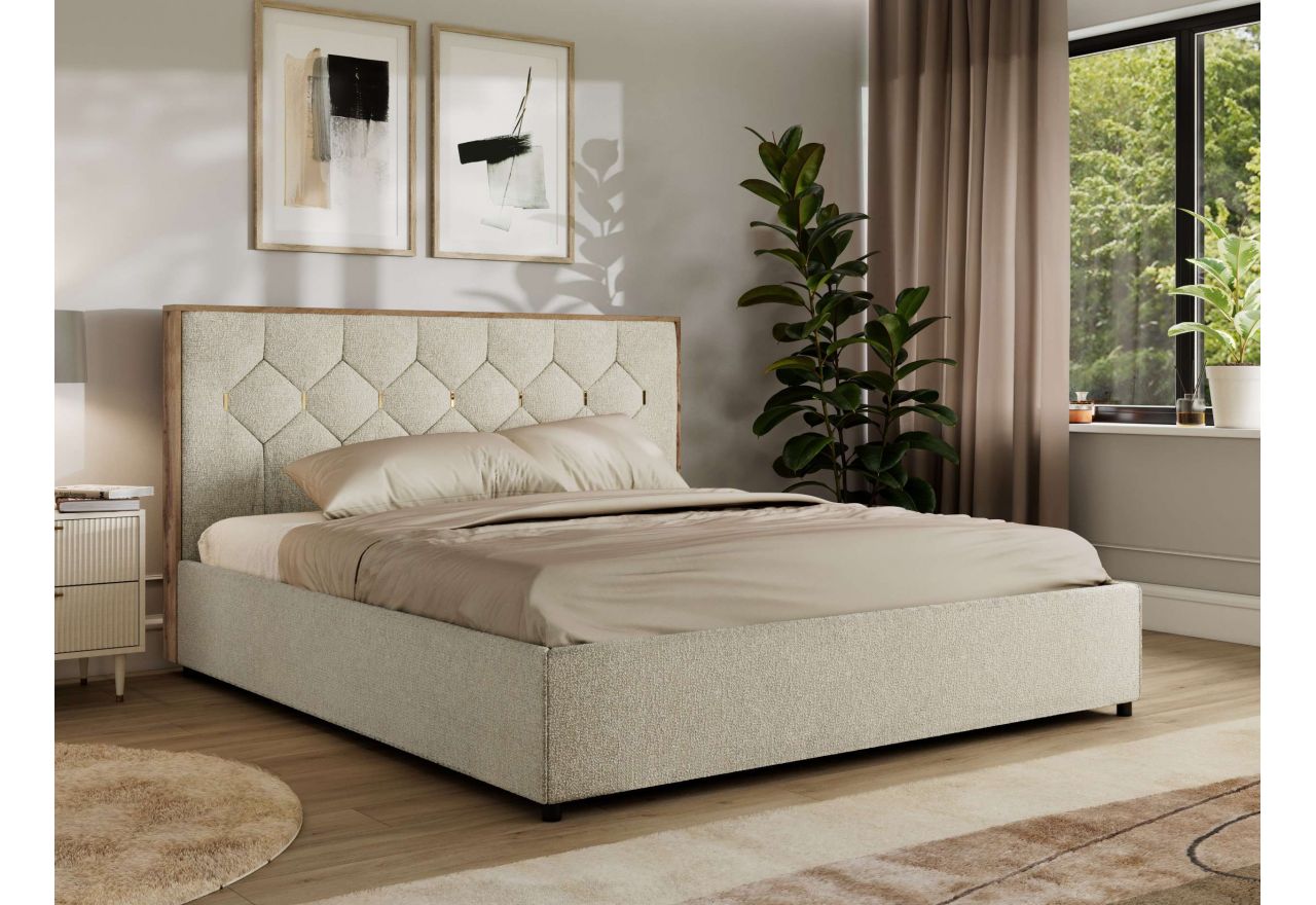 Łóżko tapicerowane LARINO CLASSIC 200x200 - materac pocket - kremowy, struktura
