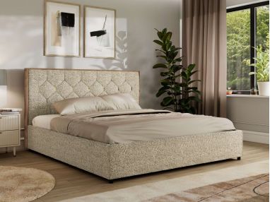 Łóżko tapicerowane LARINO CLASSIC 160x200 - materac pocket - beżowy, struktura