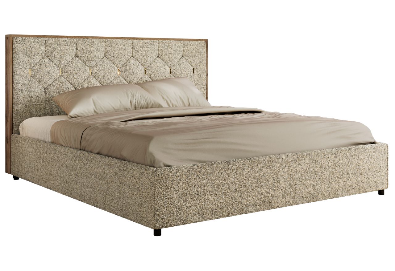 Łóżko tapicerowane LARINO CLASSIC 160x200 - materac pocket - beżowy, struktura