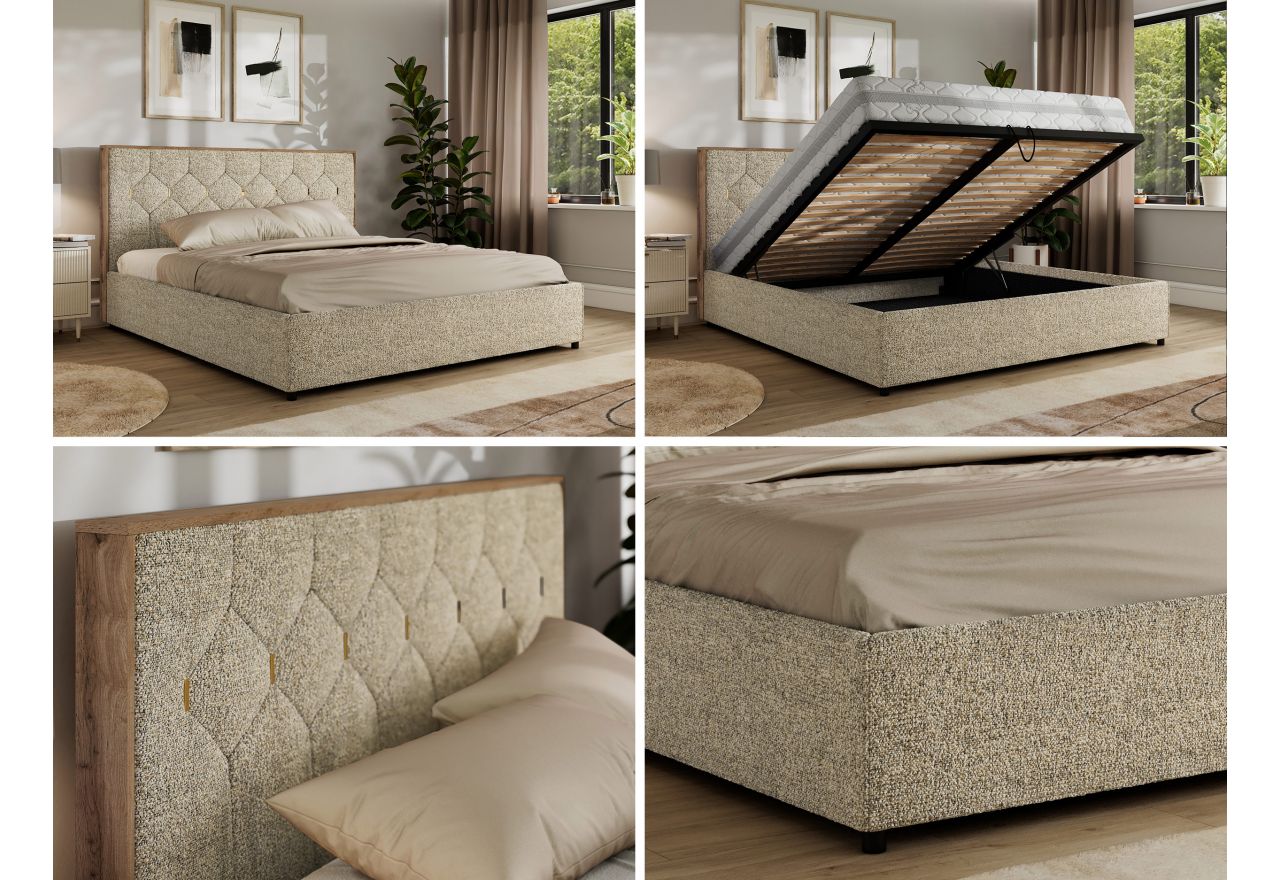 Łóżko tapicerowane LARINO CLASSIC 180x200 - materac multipocket - beżowy, struktura