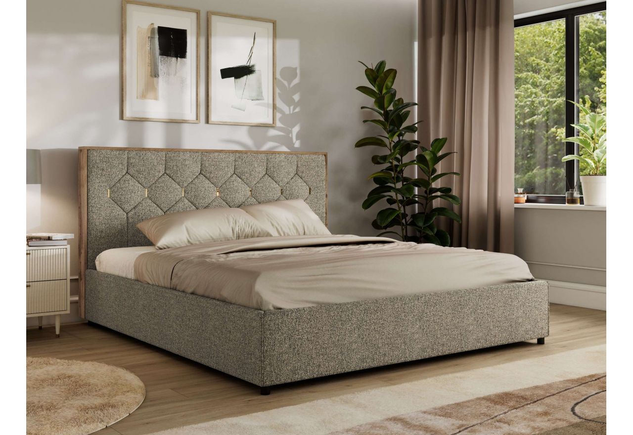 Łóżko tapicerowane LARINO CLASSIC 180x200 - materac pocket - szary, struktura