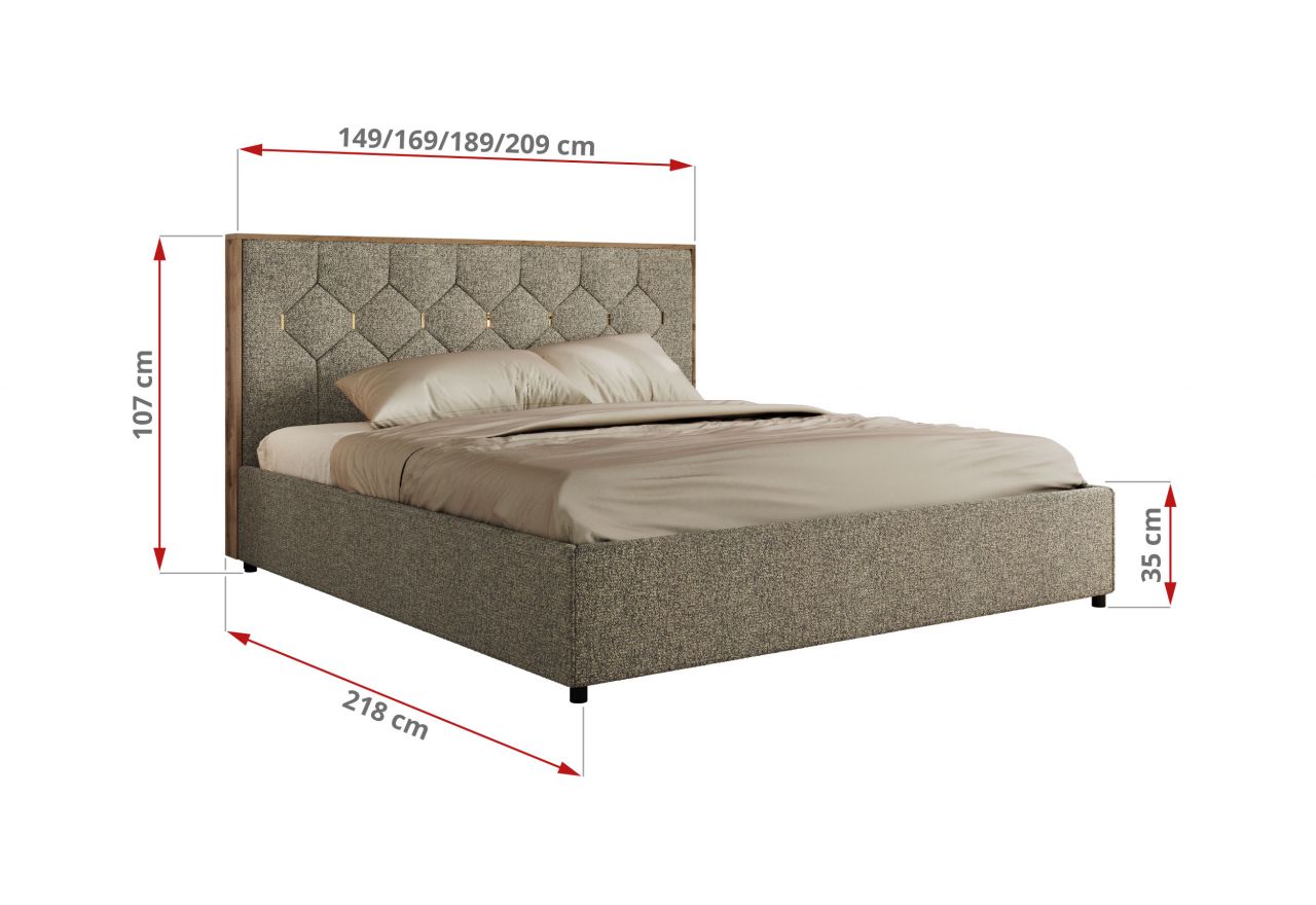 Łóżko tapicerowane LARINO CLASSIC 200x200 - materac pocket - szary, struktura