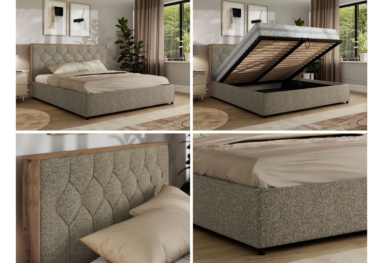 Łóżko tapicerowane LARINO CLASSIC 140x200 - materac multipocket - szary, struktura