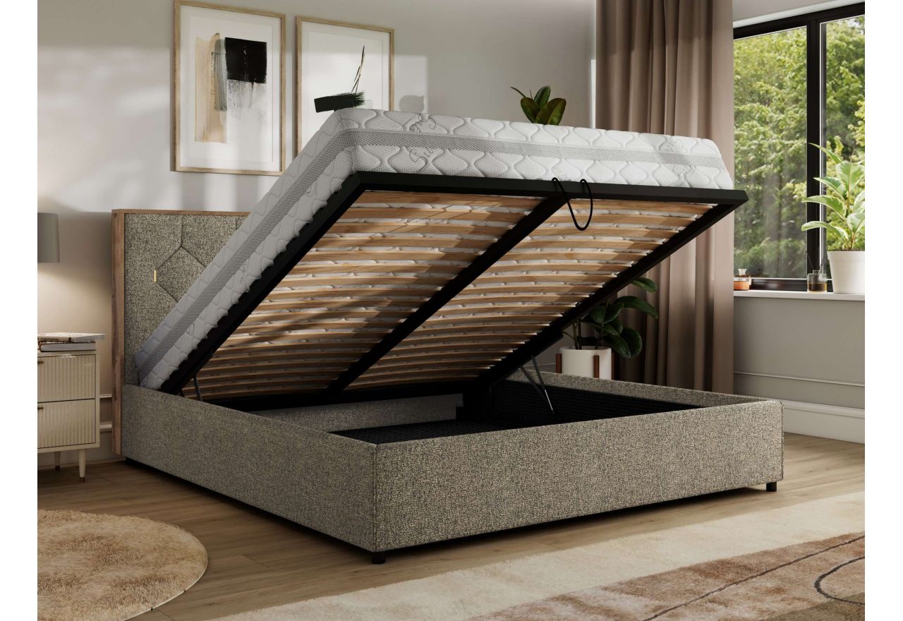 Łóżko tapicerowane LARINO CLASSIC 200x200 - materac multipocket - szary, struktura