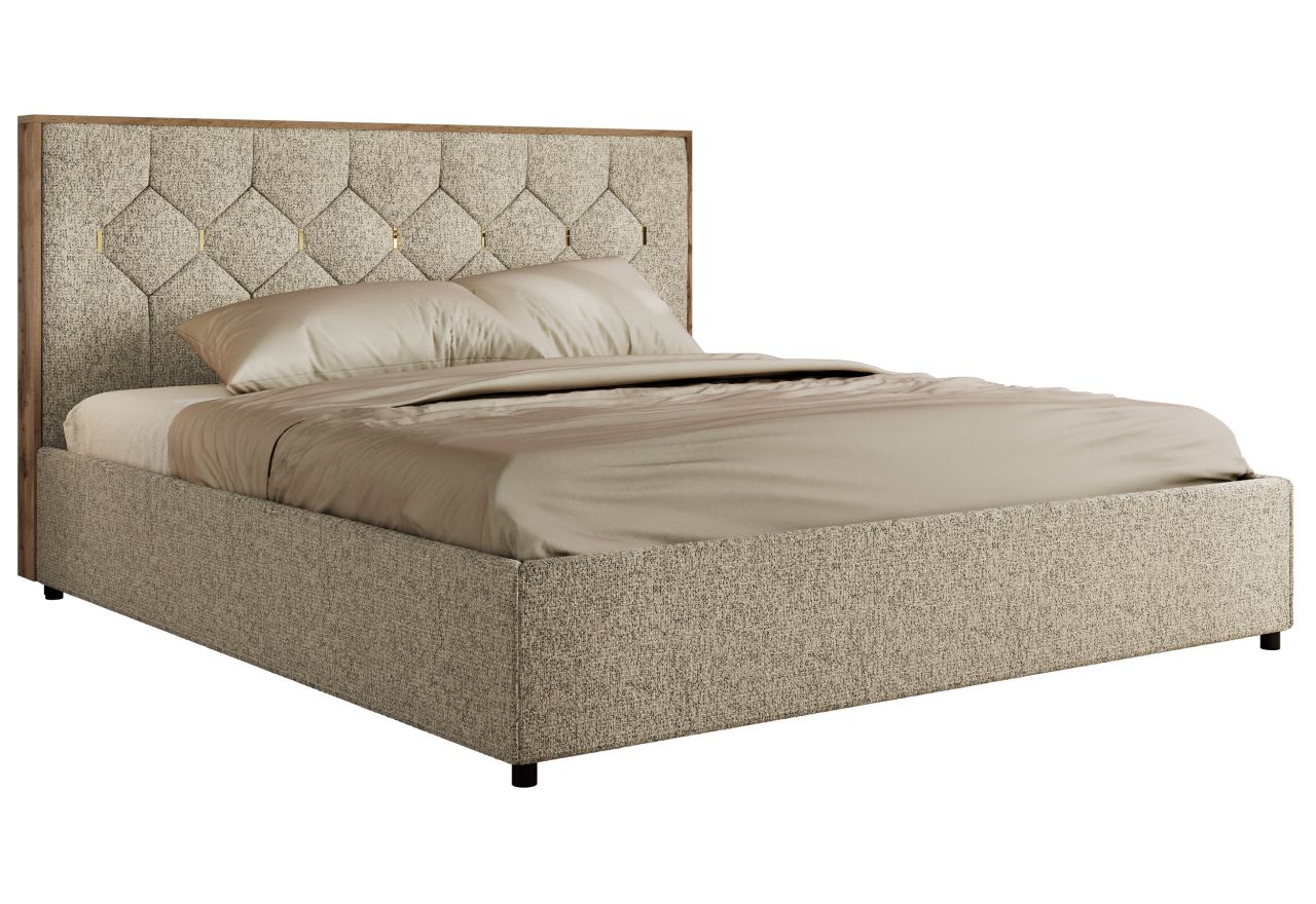 Łóżko tapicerowane LARINO CLASSIC 200x200 - materac piankowy - ciemnobeżowy, struktura