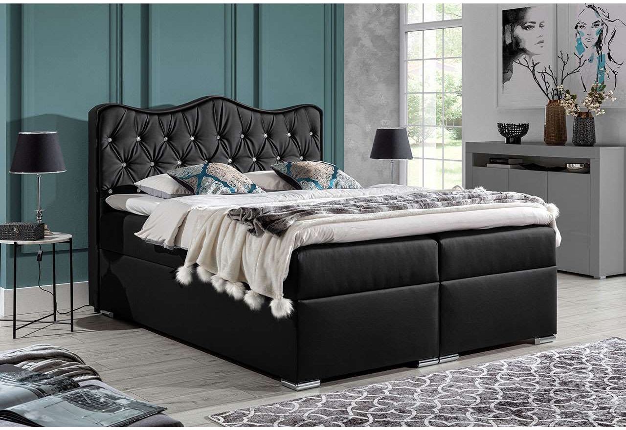 Łóżko kontynentalne w stylu glamour z pikowanym kryształkami zagłowiem - OSMAN / Madryt 9100