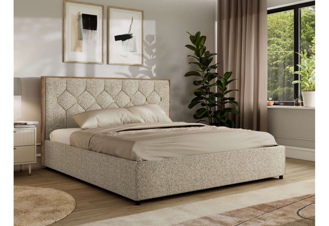 Łóżko tapicerowane LARINO CLASSIC 180x200 - materac pocket - ciemnobeżowy, struktura