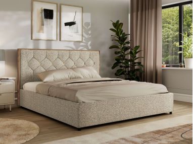 Łóżko tapicerowane LARINO CLASSIC 160x200 - materac multipocket - ciemnobeżowy, struktura
