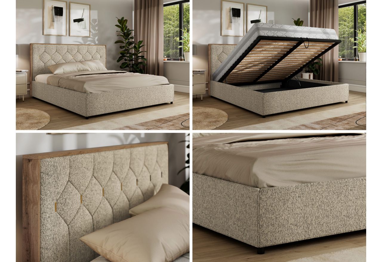 Łóżko tapicerowane LARINO CLASSIC 160x200 - materac multipocket - ciemnobeżowy, struktura