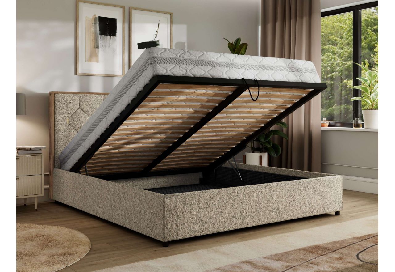 Łóżko tapicerowane LARINO CLASSIC 180x200 - materac multipocket - ciemnobeżowy, struktura