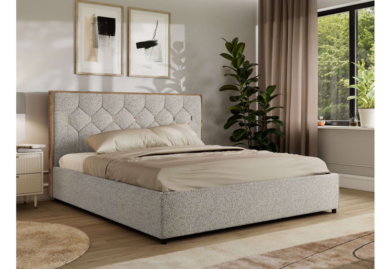 Łóżko tapicerowane LARINO CLASSIC 160x200 - materac pocket - jasnoszary, struktura