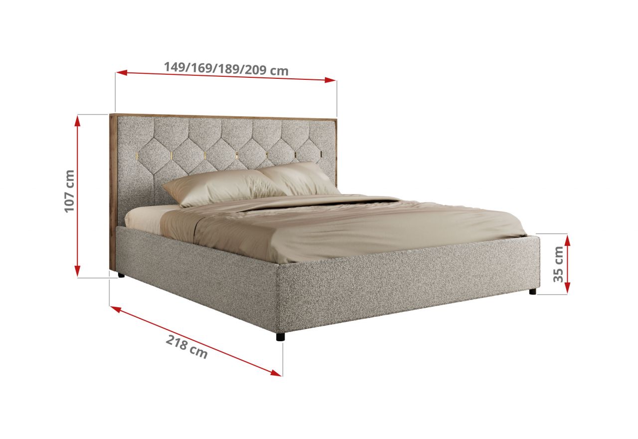 Łóżko tapicerowane LARINO CLASSIC 140x200 - materac multipocket - jasnoszary, struktura