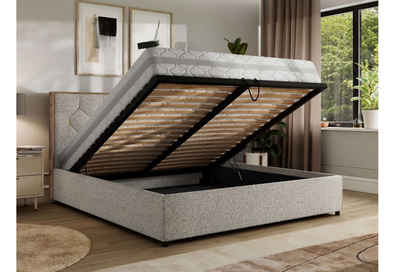 Łóżko tapicerowane LARINO CLASSIC 200x200 - materac multipocket - jasnoszary, struktura