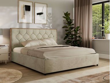 Łóżko tapicerowane LARINO CLASSIC 180x200 - materac pocket - beżowy, welwet