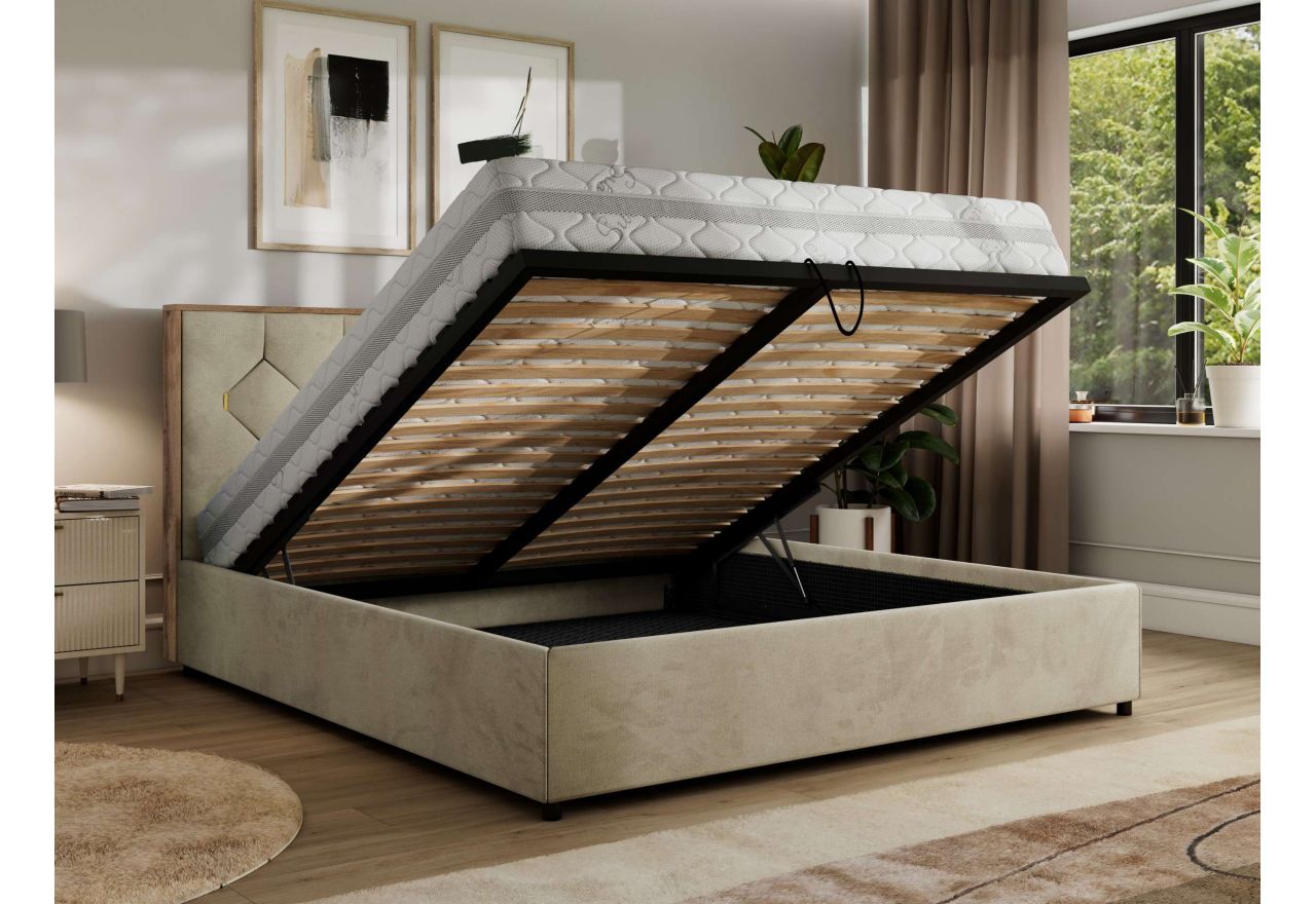 Łóżko tapicerowane LARINO CLASSIC 180x200 - materac pocket - beżowy, welwet