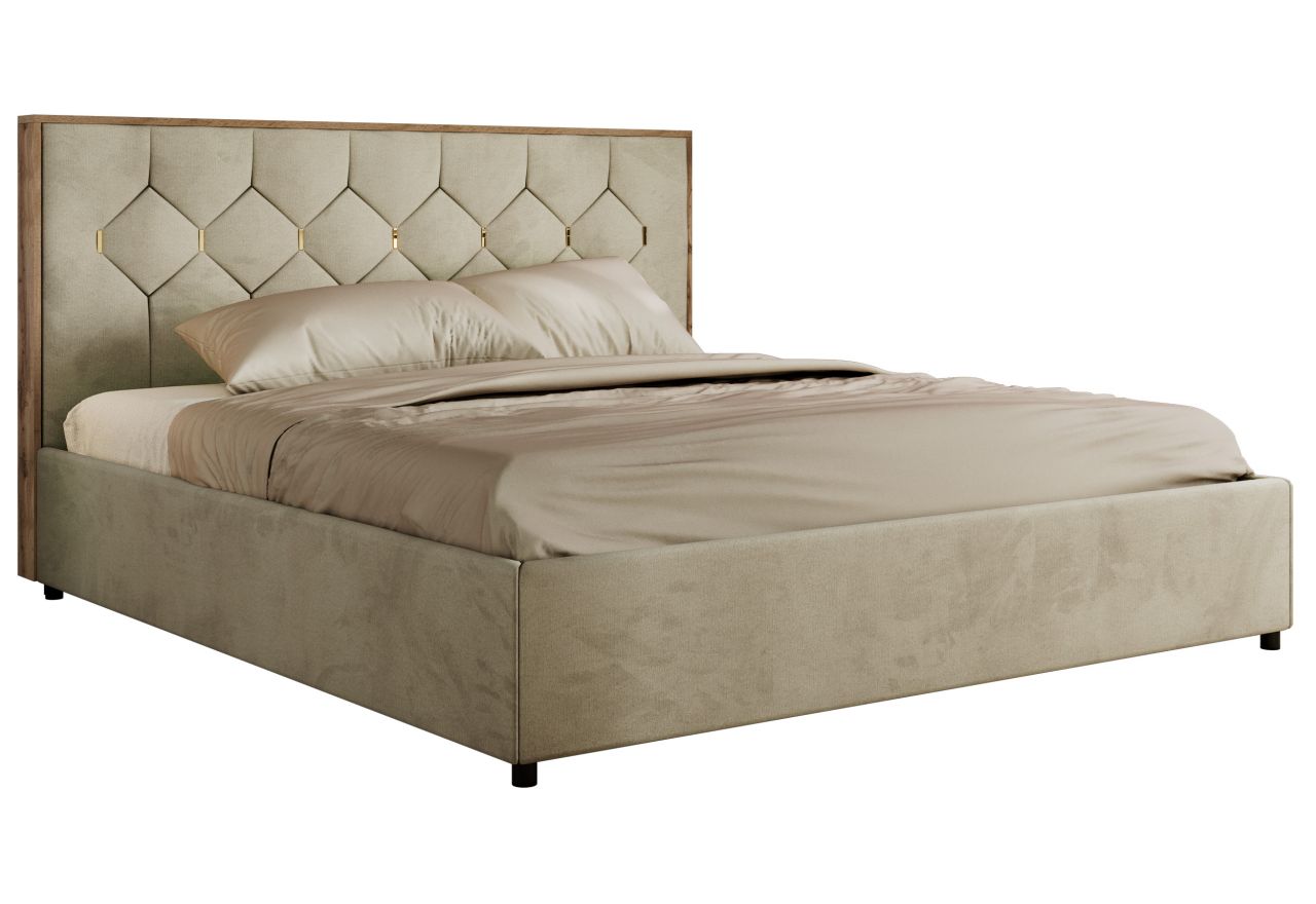 Łóżko tapicerowane LARINO CLASSIC 140x200 - materac multipocket - beżowy, welwet