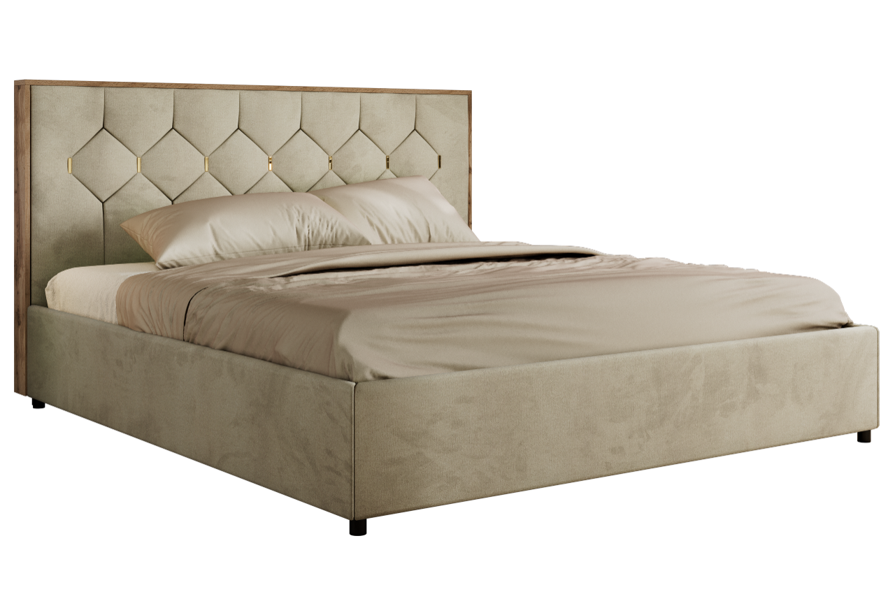 Łóżko tapicerowane LARINO CLASSIC 180x200 - materac multipocket - beżowy, welwet