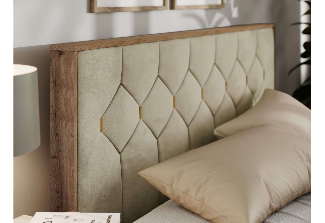 Łóżko tapicerowane LARINO CLASSIC 200x200 - materac multipocket - beżowy, welwet