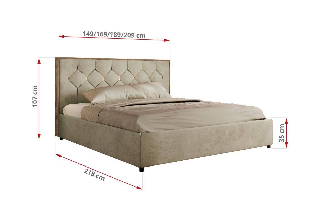 Łóżko tapicerowane LARINO CLASSIC 200x200 - materac multipocket - beżowy, welwet