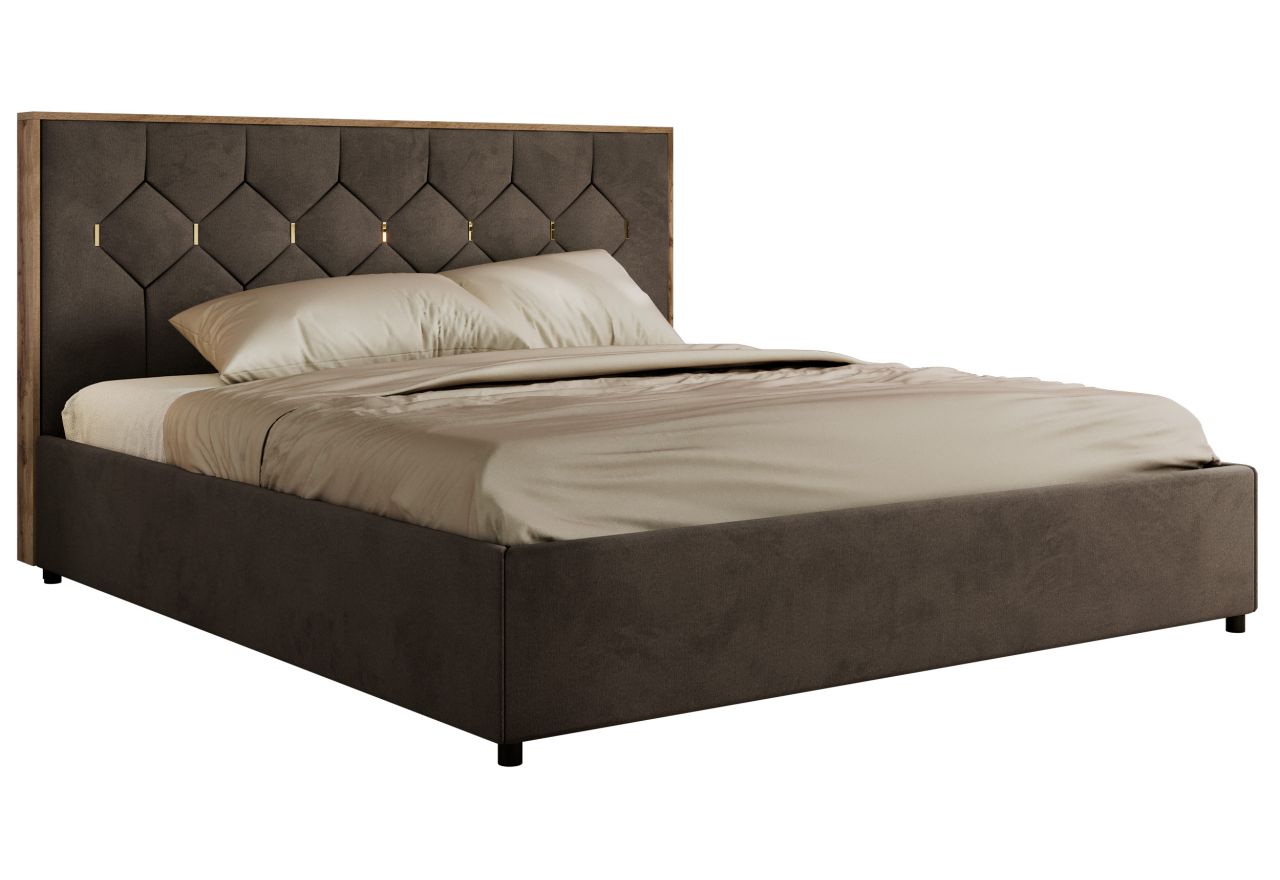 Łóżko tapicerowane LARINO CLASSIC 140x200 - materac pocket - brązowy, welwet