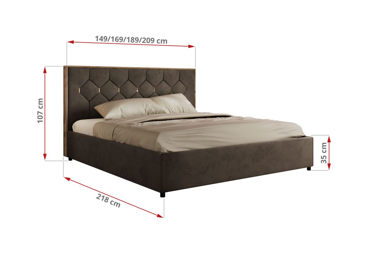 Łóżko tapicerowane LARINO CLASSIC 140x200 - materac pocket - brązowy, welwet