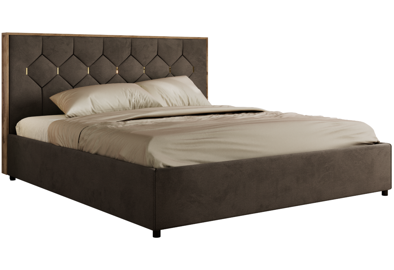 Łóżko tapicerowane LARINO CLASSIC 160x200 - materac pocket - brązowy, welwet
