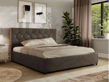 Łóżko tapicerowane LARINO CLASSIC 200x200 - materac pocket - brązowy, welwet