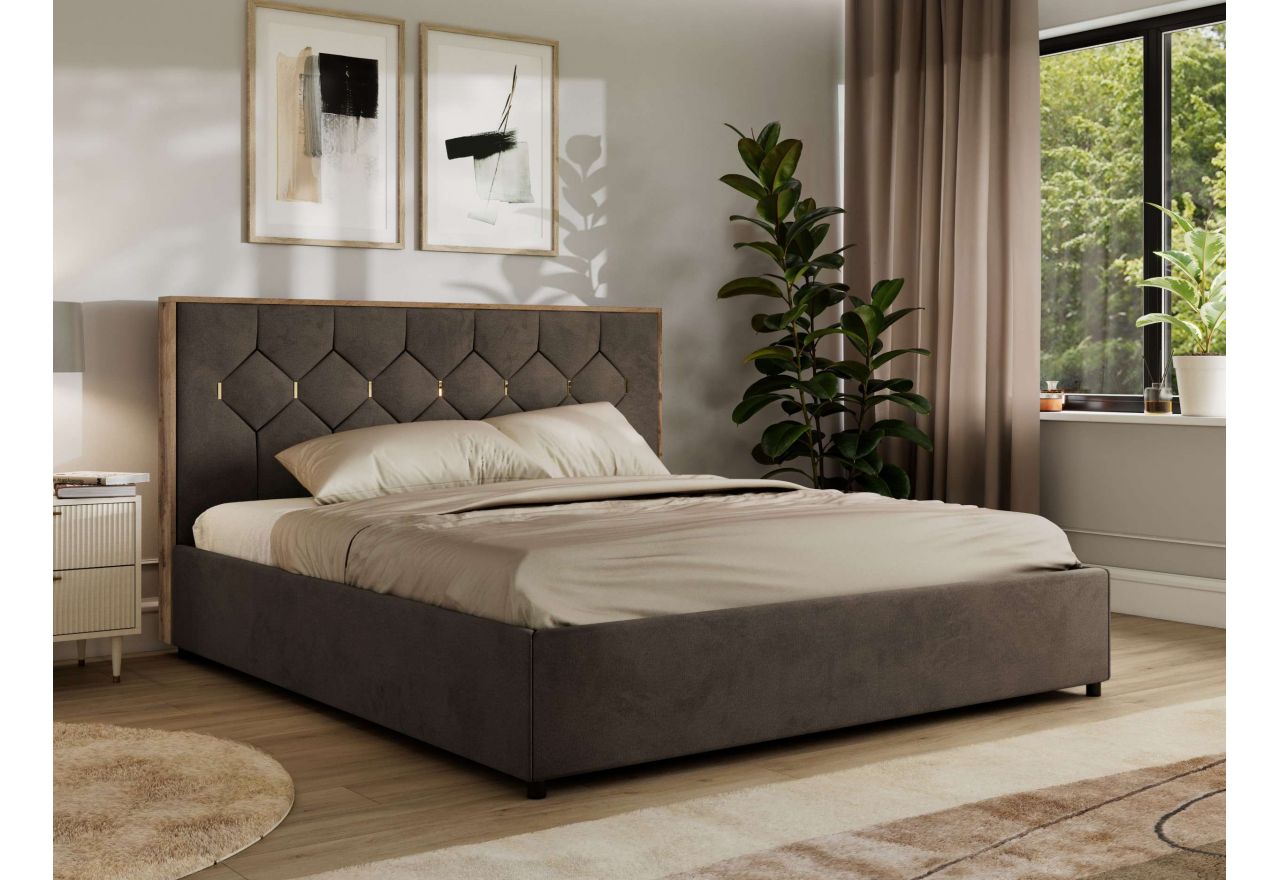 Łóżko tapicerowane LARINO CLASSIC 160x200 - materac multipocket - brązowy, welwet