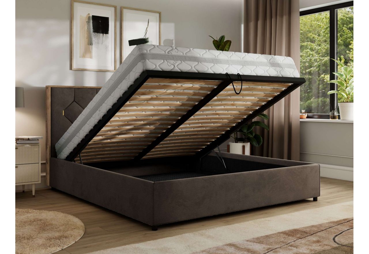 Łóżko tapicerowane LARINO CLASSIC 160x200 - materac multipocket - brązowy, welwet