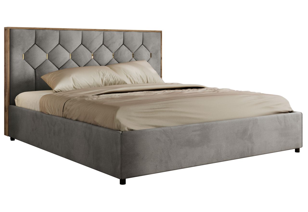 Łóżko tapicerowane LARINO CLASSIC 140x200 - materac pocket - jasnoszary, welwet