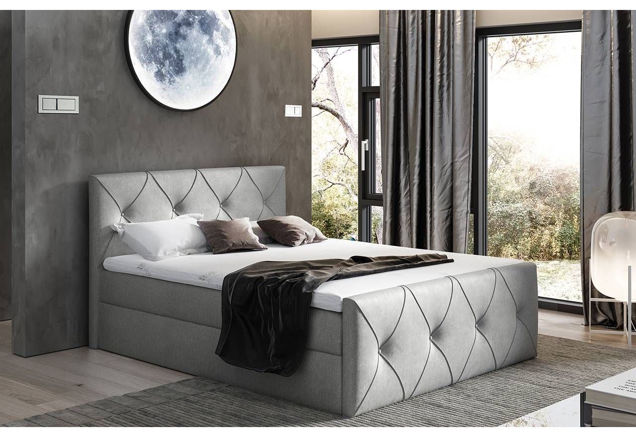 Modne łóżko kontynentalne z pikowanym zagłowiem i frontem do sypialni - RUBY LUX / Monolith 25101