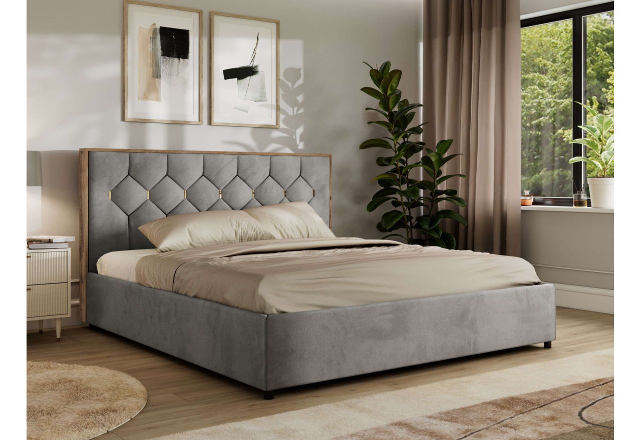 Łóżko tapicerowane LARINO CLASSIC 180x200 - materac pocket - jasnoszary, welwet