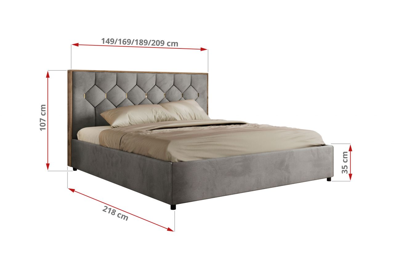 Łóżko tapicerowane LARINO CLASSIC 180x200 - materac multipocket - jasnoszary, welwet