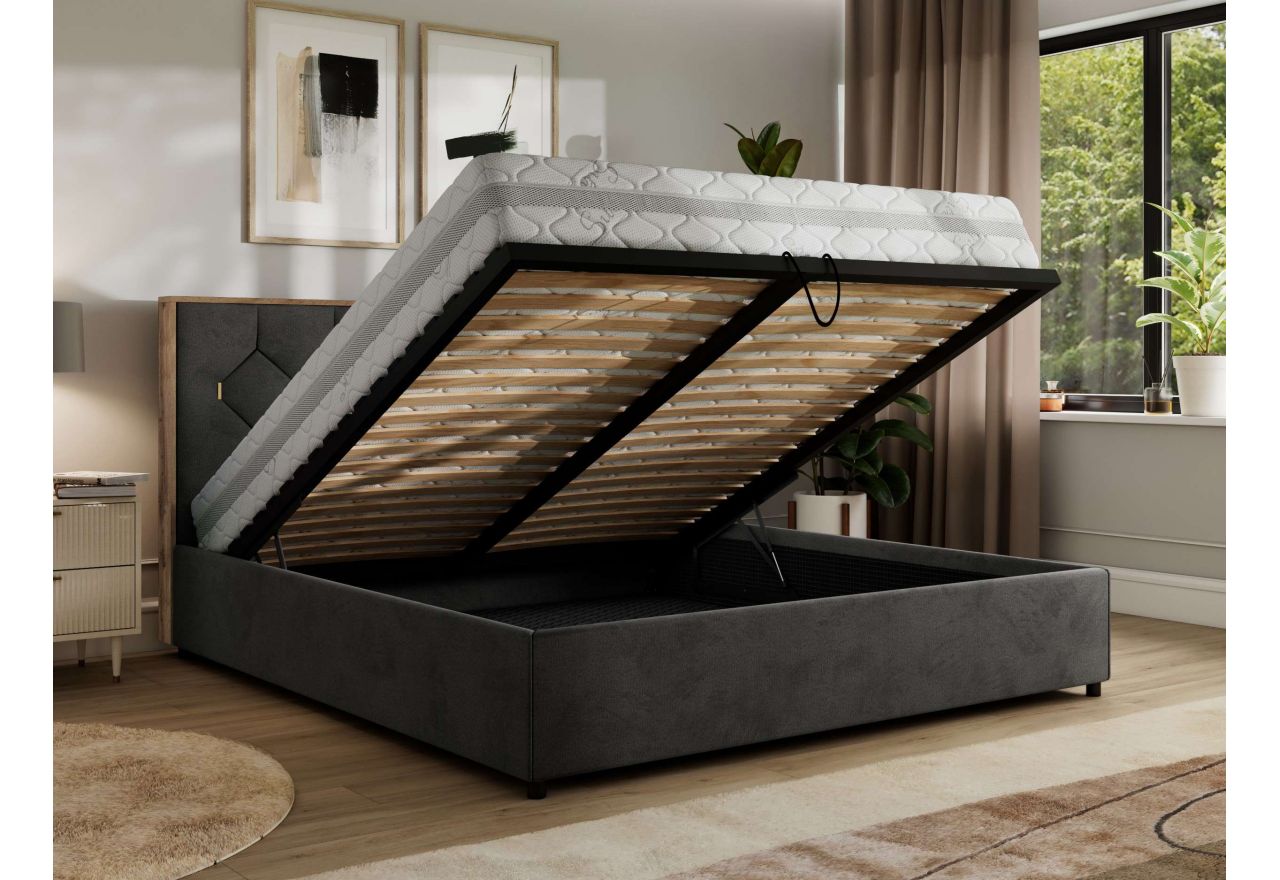 Łóżko tapicerowane LARINO CLASSIC 180x200 - materac piankowy - ciemnoszary, welwet